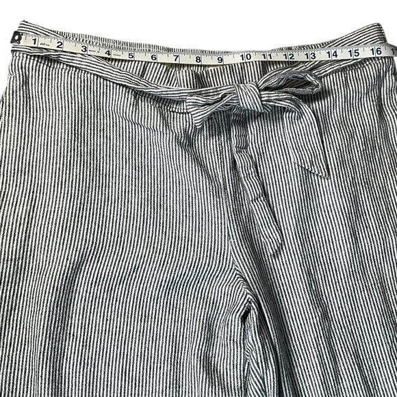 LOFT Outlet Linen Blend Wide Leg Crop Pants Large Blue White Stripe Tie Waist - Picture 5 of 10
